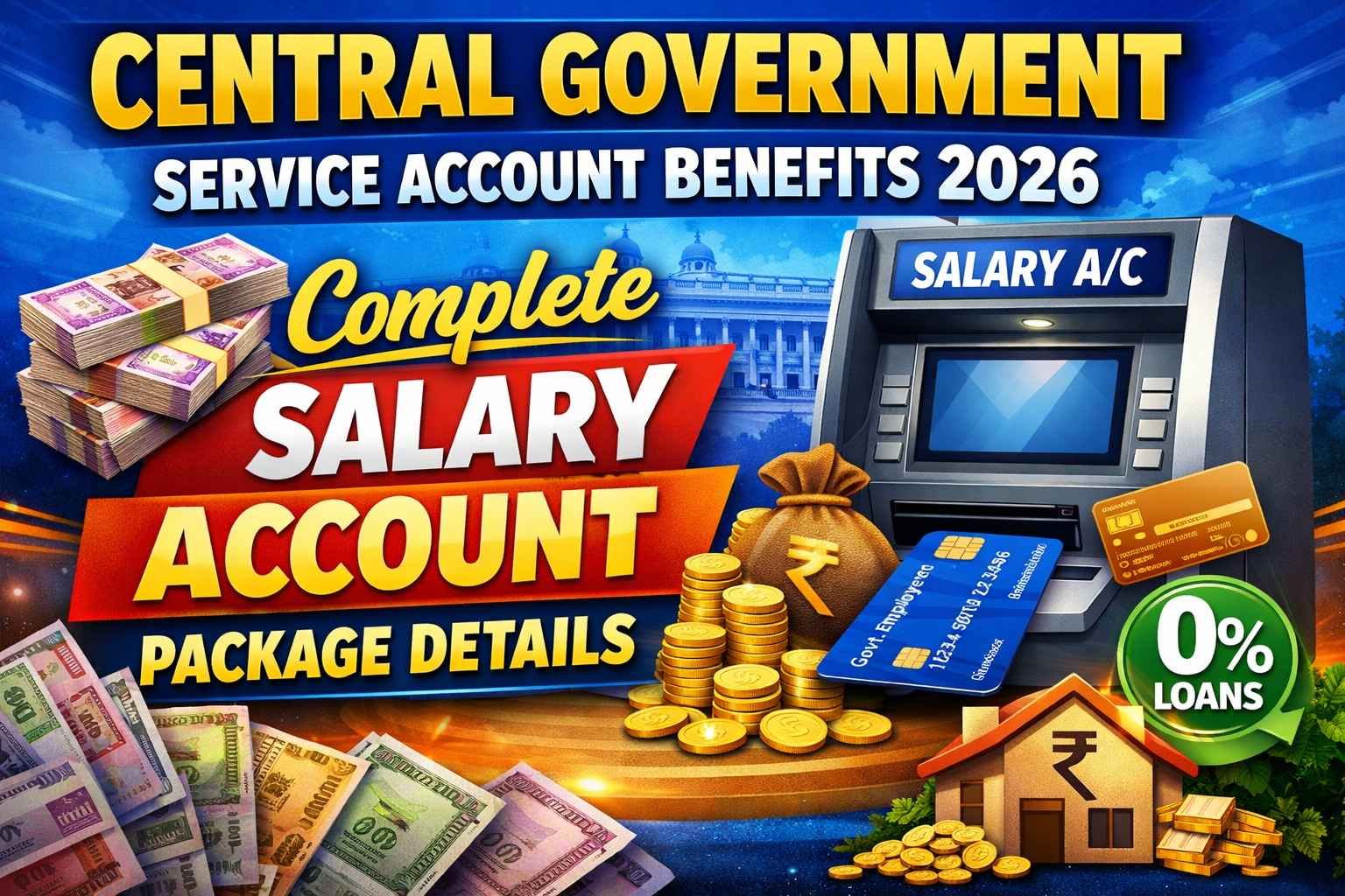 Central Government Service Account Benefits 2026 – Complete Salary Account Package Details