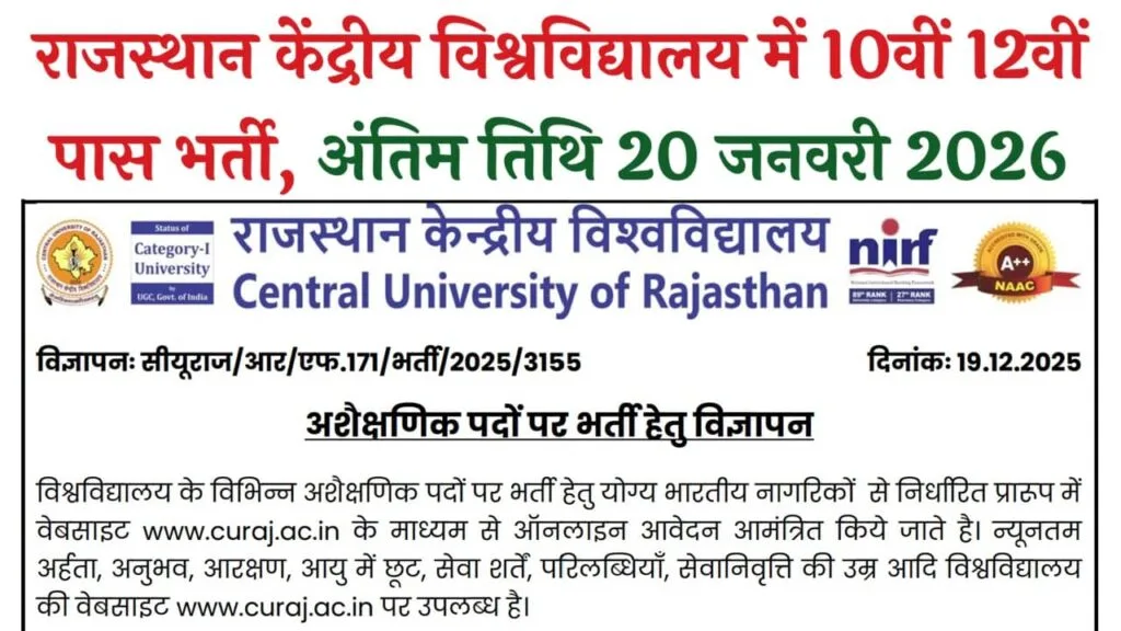 Rajasthan Central University Recruitment 2026